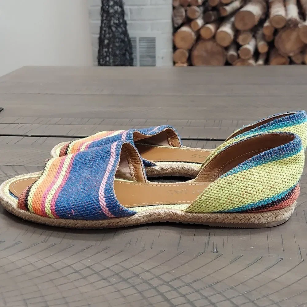 KAANAS Striped Flat Peep-Toe Espadrille Sandals Sz 38
